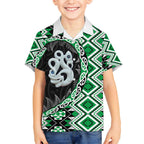 Green Taniko Motif Aotearoa Manaia and Silver Fern Kid Hawaiian Shirt