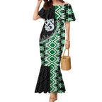 Green Taniko Motif Aotearoa Manaia and Silver Fern Mermaid Dress