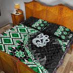 Green Taniko Motif Aotearoa Manaia and Silver Fern Quilt Bed Set