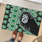 Green Taniko Motif Aotearoa Manaia and Silver Fern Rubber Doormat