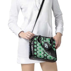Green Taniko Motif Aotearoa Manaia and Silver Fern Shoulder Handbag