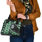 Green Taniko Motif Aotearoa Manaia and Silver Fern Shoulder Handbag