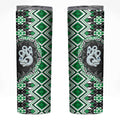 Green Taniko Motif Aotearoa Manaia and Silver Fern Skinny Tumbler