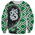 Green Taniko Motif Aotearoa Manaia and Silver Fern Sweatshirt