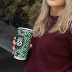 Green Taniko Motif Aotearoa Manaia and Silver Fern Tumbler Cup