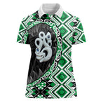Green Taniko Motif Aotearoa Manaia and Silver Fern Women Polo Shirt