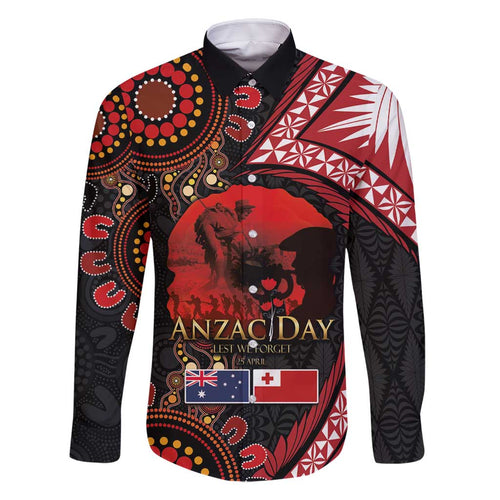 Tonga and Australia ANZAC Day Family Matching Tank Maxi Dress and Hawaiian Shirt Aboriginal and Ngatu Art Pattern - Gallipoli Lest We Forget