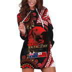 Tonga and Australia ANZAC Day Hoodie Dress Aboriginal and Ngatu Art Pattern - Gallipoli Lest We Forget