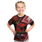 Tonga and Australia ANZAC Day Kid T Shirt Aboriginal and Ngatu Art Pattern - Gallipoli Lest We Forget