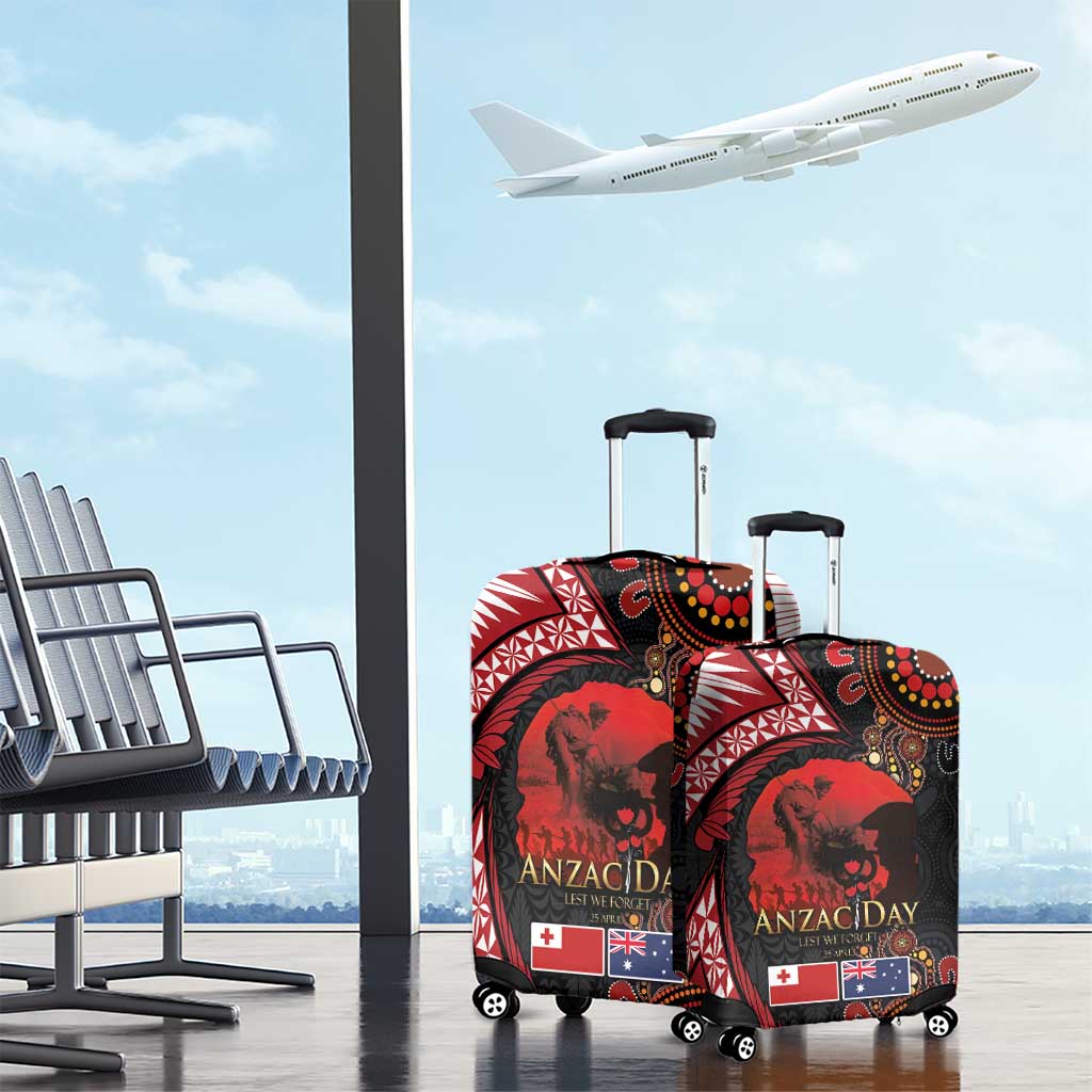 Tonga and Australia ANZAC Day Luggage Cover Aboriginal and Ngatu Art Pattern - Gallipoli Lest We Forget