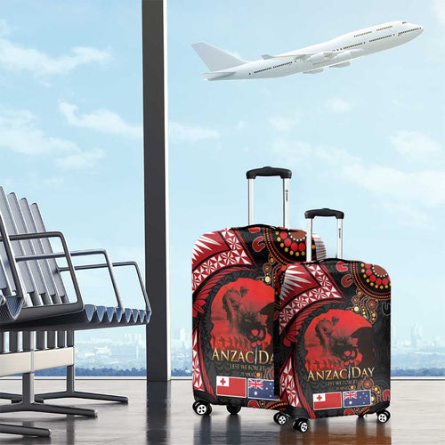 Tonga and Australia ANZAC Day Luggage Cover Aboriginal and Ngatu Art Pattern - Gallipoli Lest We Forget