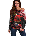 Tonga and Australia ANZAC Day Off Shoulder Sweater Aboriginal and Ngatu Art Pattern - Gallipoli Lest We Forget
