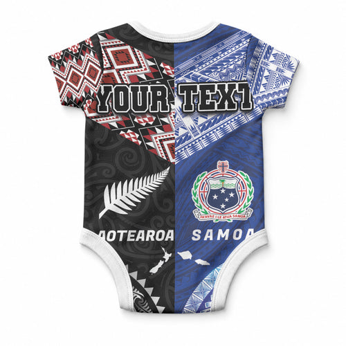 Personalised Aotearoa and Samoa Together Baby Onesie Tatau Art Tattoos-Taniko and Tukutuku with Maori Pattern