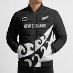 Custom NZ Rugby Bomber Puffer Jacket Koru and Silver Fern Sporty Style
