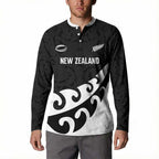 Custom NZ Rugby Button Sweatshirt Koru and Silver Fern Sporty Style