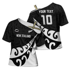 Custom NZ Rugby Cross Shoulder Shirt Koru and Silver Fern Sporty Style
