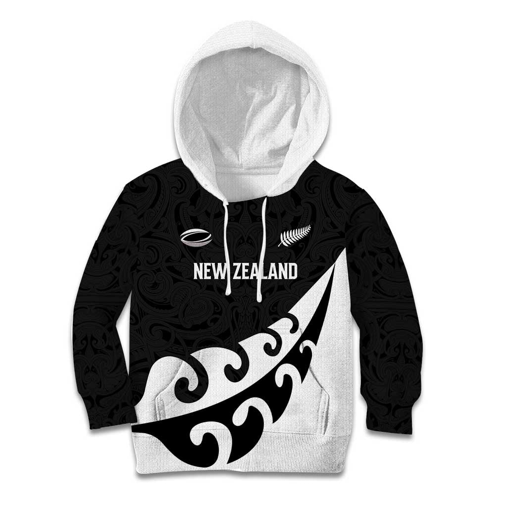 Custom NZ Rugby Kid Hoodie Koru and Silver Fern Sporty Style