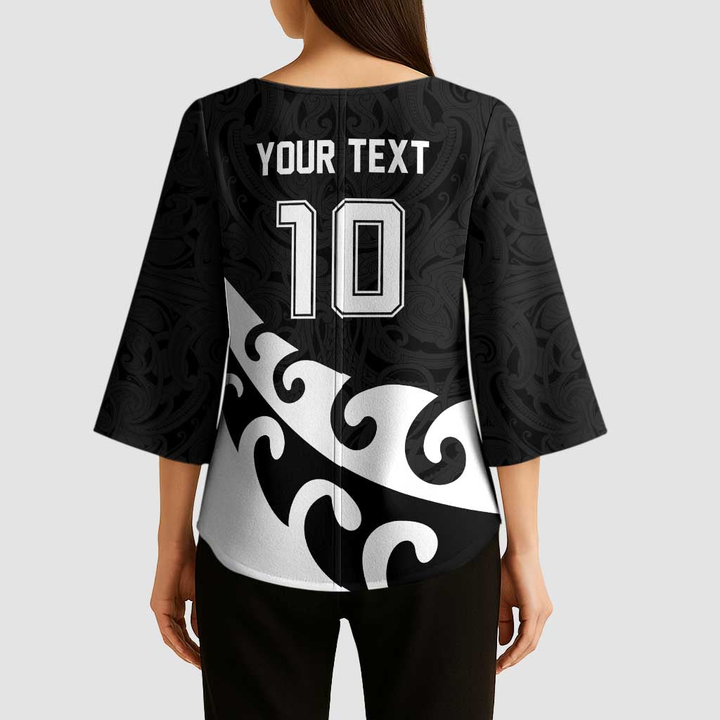 Custom NZ Rugby Kimono Sleeve Blouse Koru and Silver Fern Sporty Style