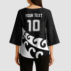 Custom NZ Rugby Kimono Sleeve Blouse Koru and Silver Fern Sporty Style