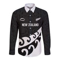 Custom NZ Rugby Long Sleeve Button Shirt Koru and Silver Fern Sporty Style