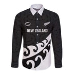 Custom NZ Rugby Long Sleeve Button Shirt Koru and Silver Fern Sporty Style
