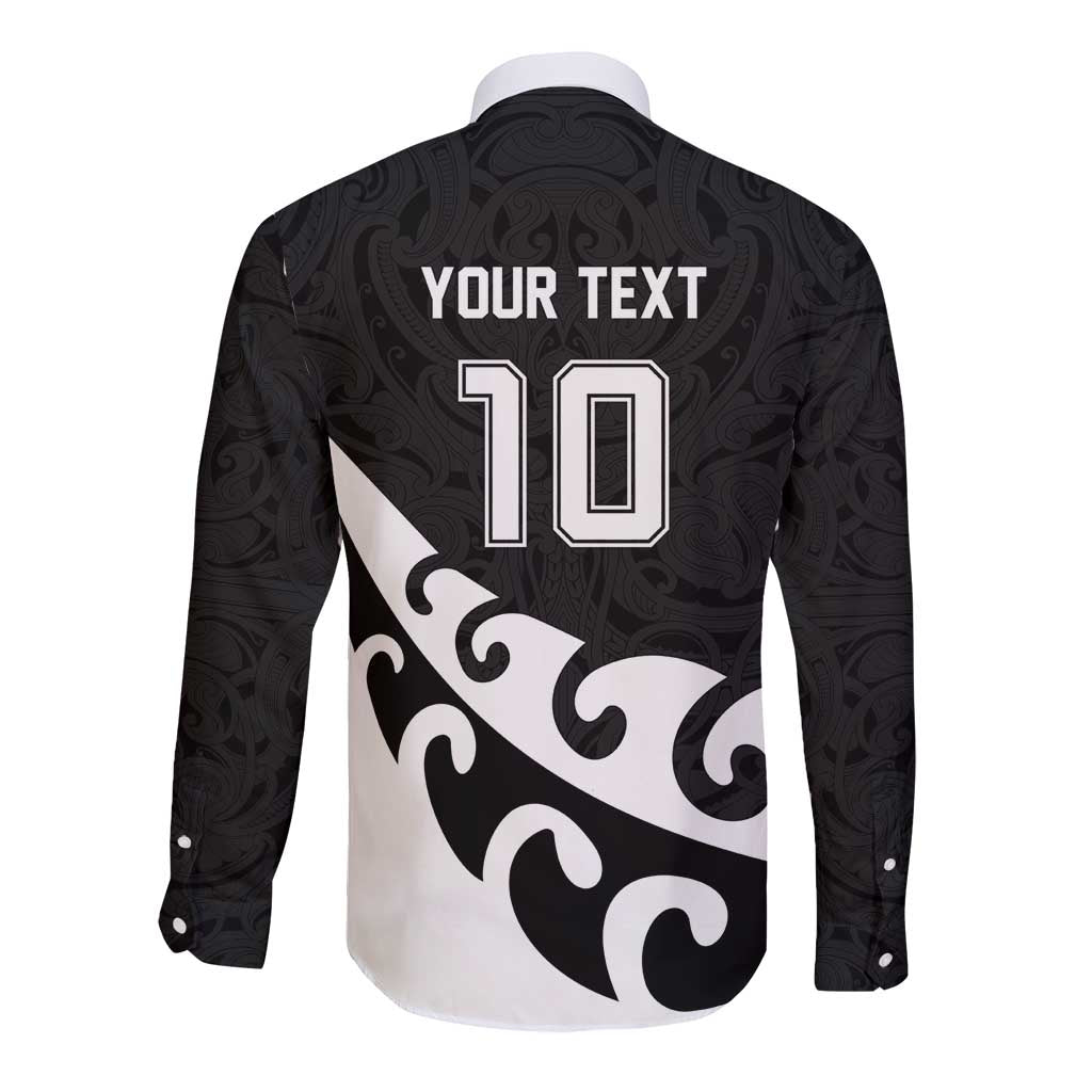 Custom NZ Rugby Long Sleeve Button Shirt Koru and Silver Fern Sporty Style