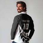 Custom NZ Rugby Long Sleeve Polo Shirt Koru and Silver Fern Sporty Style