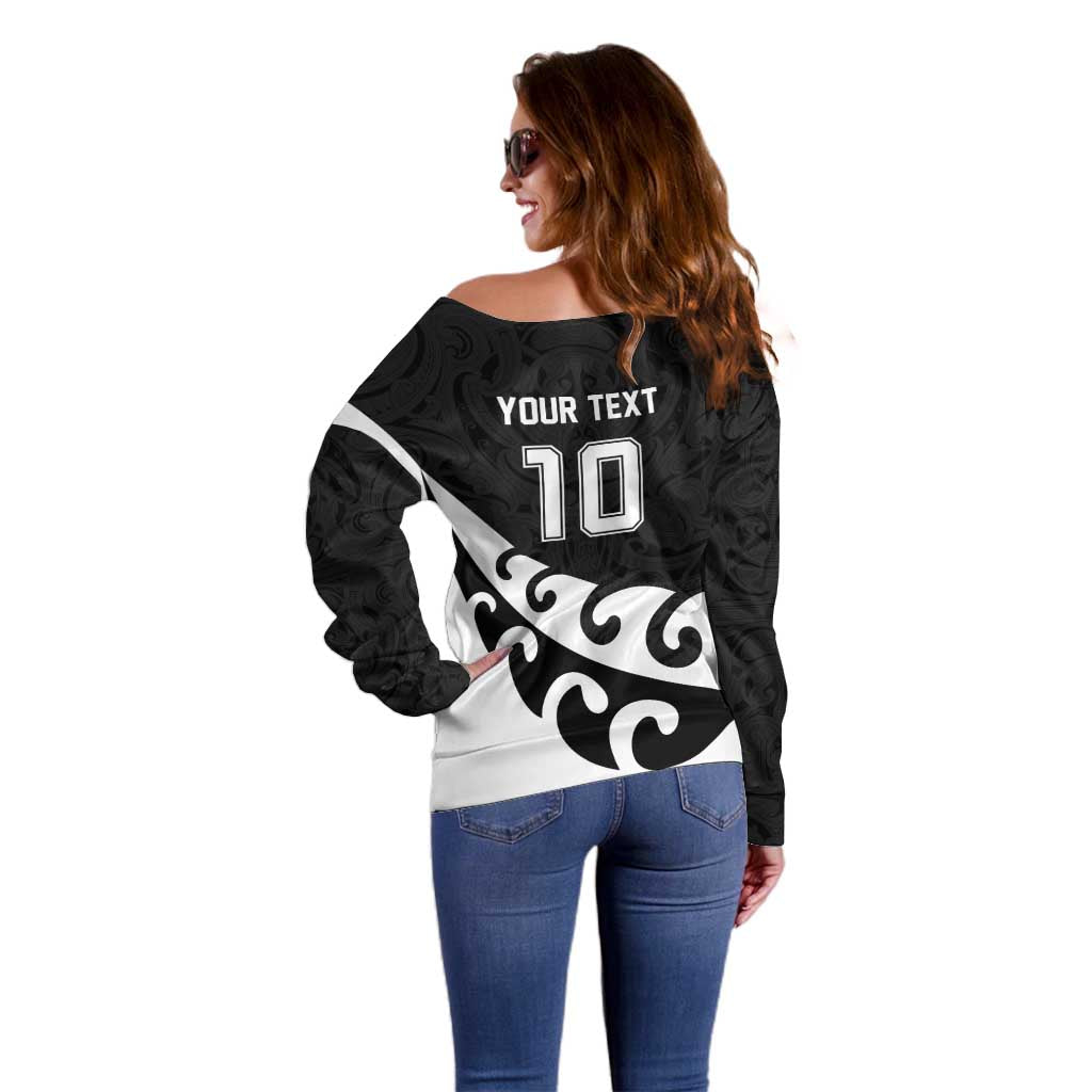 Custom NZ Rugby Off Shoulder Sweater Koru and Silver Fern Sporty Style