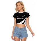 Custom NZ Rugby Raglan Cropped T Shirt Koru and Silver Fern Sporty Style