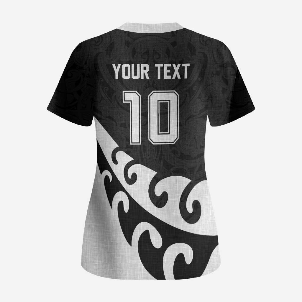 Custom NZ Rugby Scrub Top Koru and Silver Fern Sporty Style