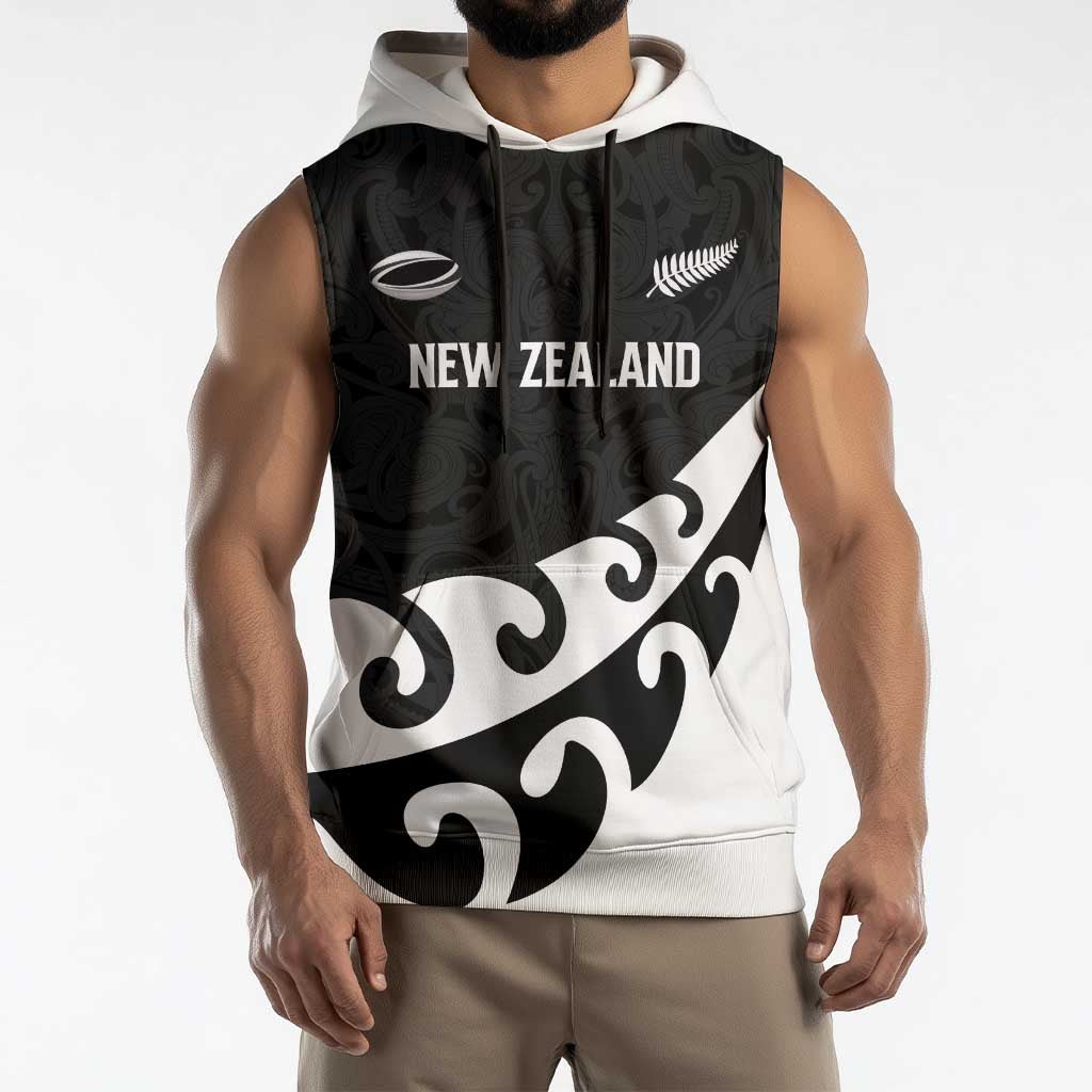 Custom NZ Rugby Sleeveless Hoodie Koru and Silver Fern Sporty Style