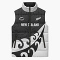 Custom NZ Rugby Sleeveless Puffer Jacket Koru and Silver Fern Sporty Style