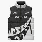 Custom NZ Rugby Sleeveless Puffer Jacket Koru and Silver Fern Sporty Style