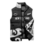 Custom NZ Rugby Sleeveless Puffer Jacket Koru and Silver Fern Sporty Style