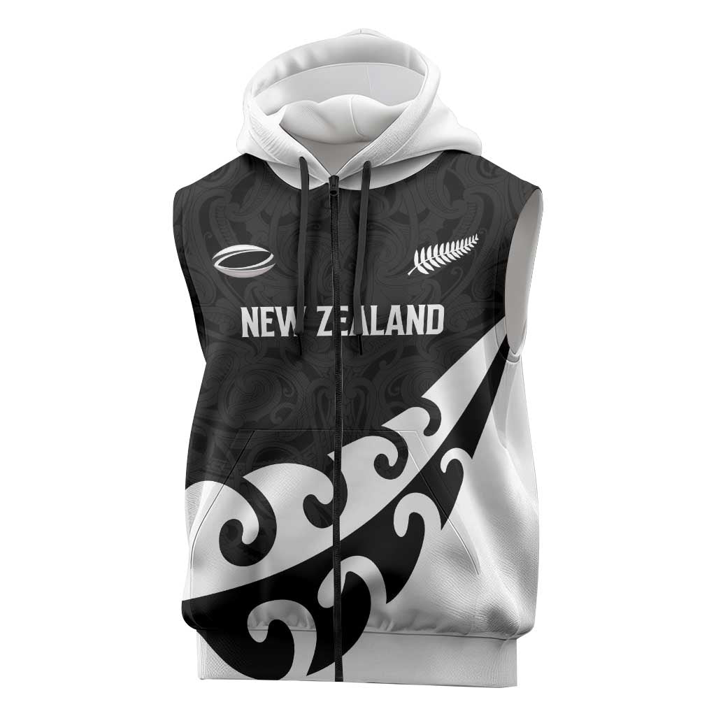 Custom NZ Rugby Sleeveless Zip Hoodie Koru and Silver Fern Sporty Style
