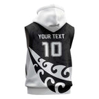 Custom NZ Rugby Sleeveless Zip Hoodie Koru and Silver Fern Sporty Style