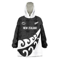 Custom NZ Rugby Wearable Blanket Hoodie Koru and Silver Fern Sporty Style