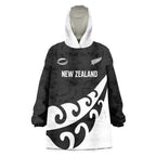 Custom NZ Rugby Wearable Blanket Hoodie Koru and Silver Fern Sporty Style