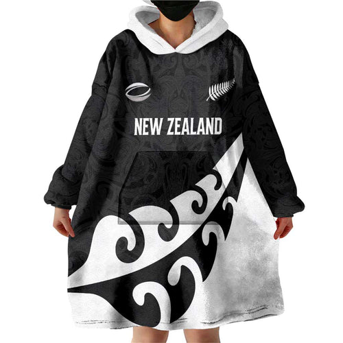 Custom NZ Rugby Wearable Blanket Hoodie Koru and Silver Fern Sporty Style