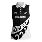 Custom NZ Rugby Women Sleeveless Polo Shirt Koru and Silver Fern Sporty Style