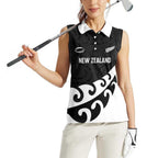 Custom NZ Rugby Women Sleeveless Polo Shirt Koru and Silver Fern Sporty Style