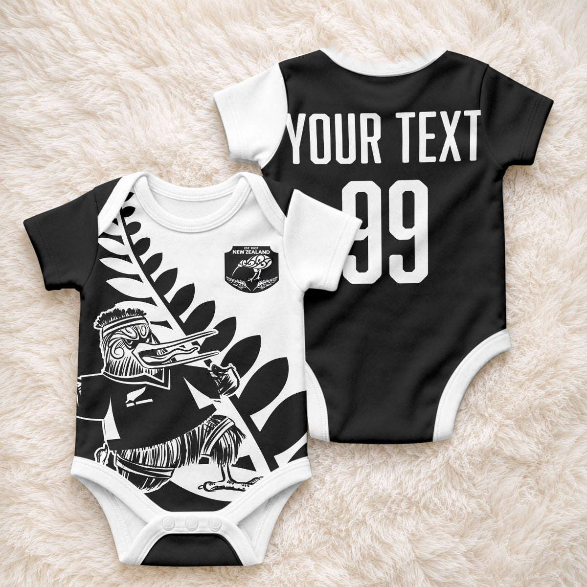 Custom Aotearoa Rugby League Baby Onesie Kiwi Haka and Fern - Sporty Style