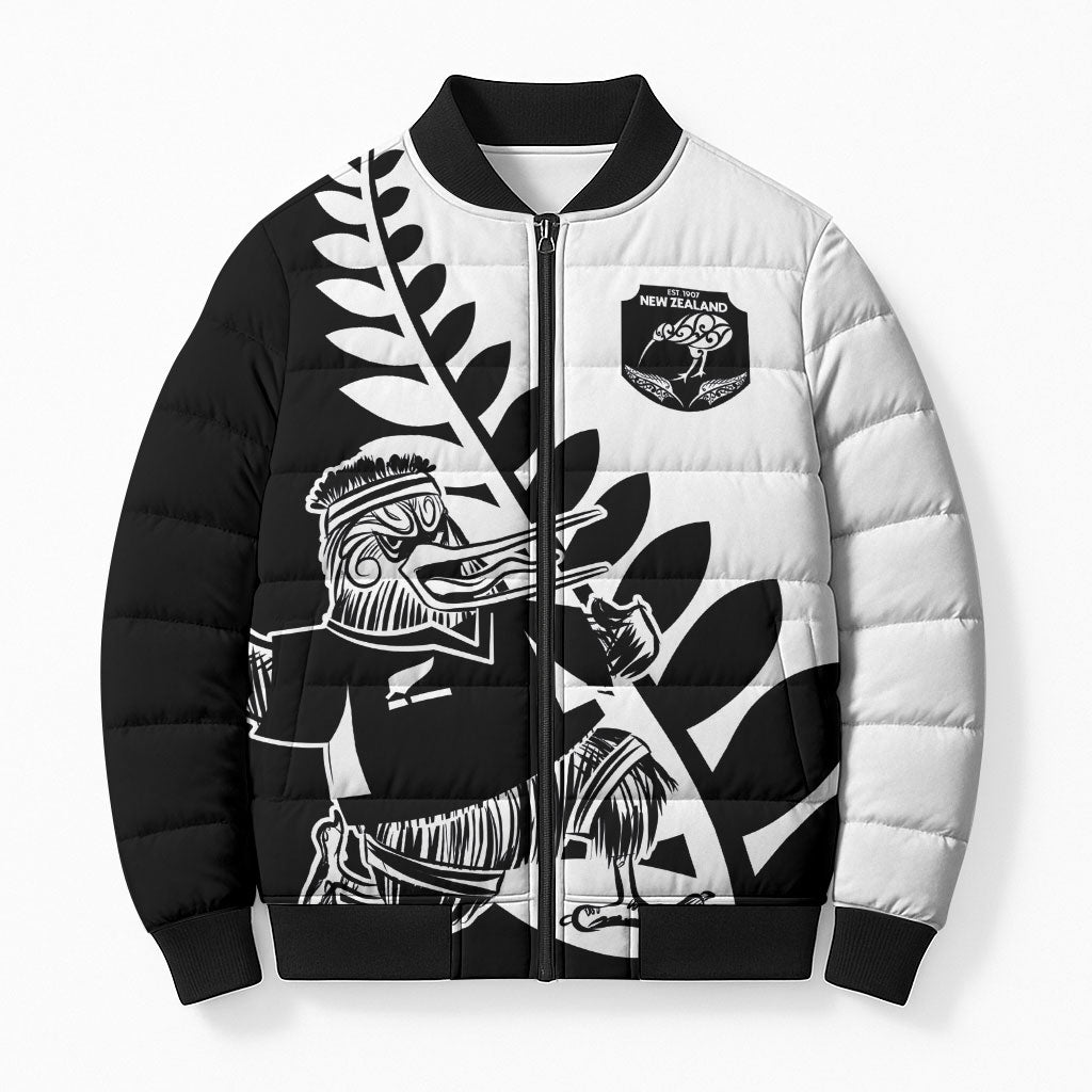 Custom Aotearoa Rugby League Bomber Puffer Jacket Kiwi Haka and Fern - Sporty Style