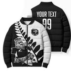 Custom Aotearoa Rugby League Bomber Puffer Jacket Kiwi Haka and Fern - Sporty Style