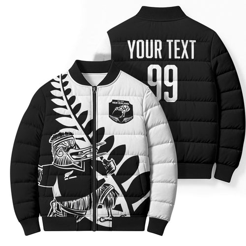 Custom Aotearoa Rugby League Bomber Puffer Jacket Kiwi Haka and Fern - Sporty Style