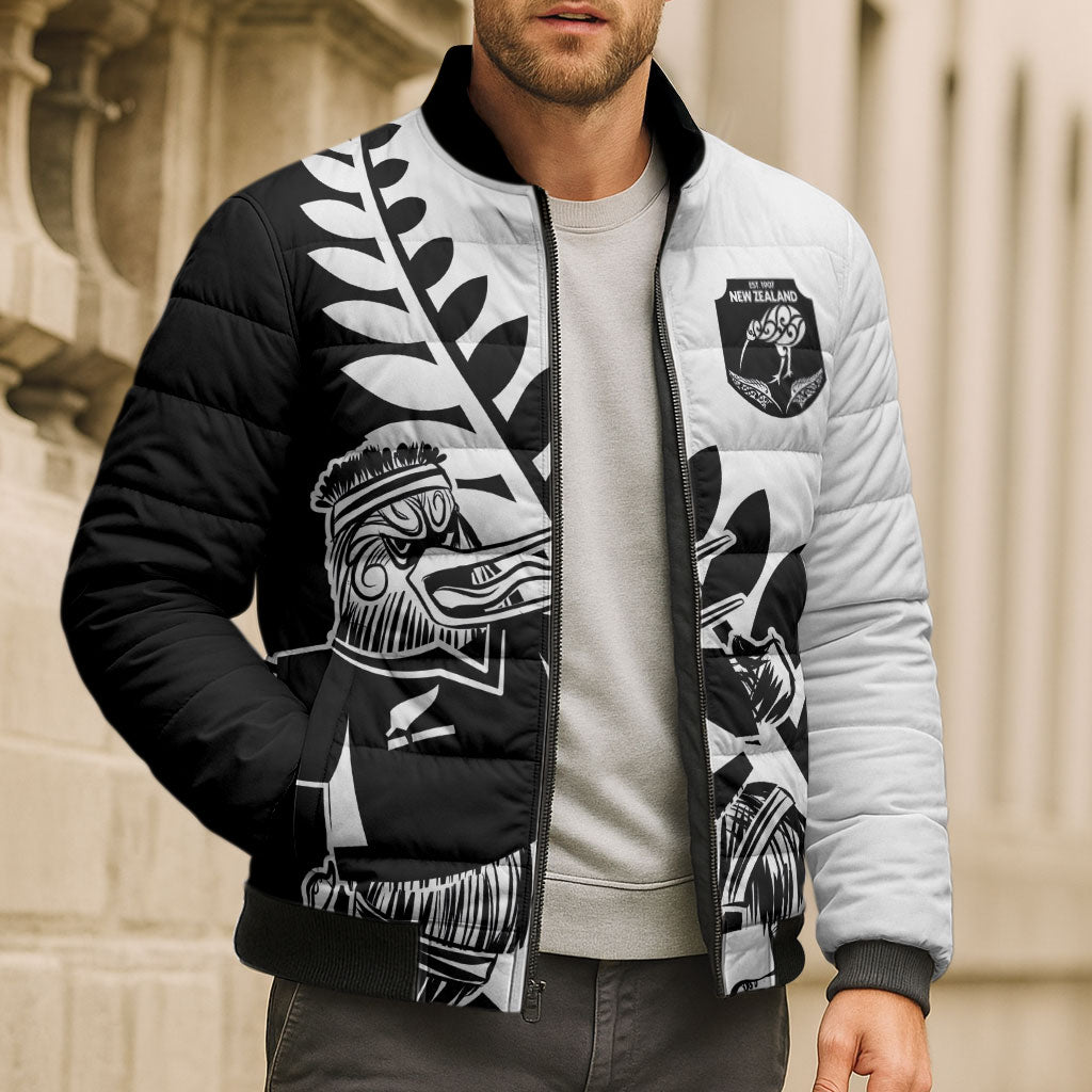 Custom Aotearoa Rugby League Bomber Puffer Jacket Kiwi Haka and Fern - Sporty Style