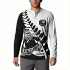Custom Aotearoa Rugby League Button Sweatshirt Kiwi Haka and Fern - Sporty Style