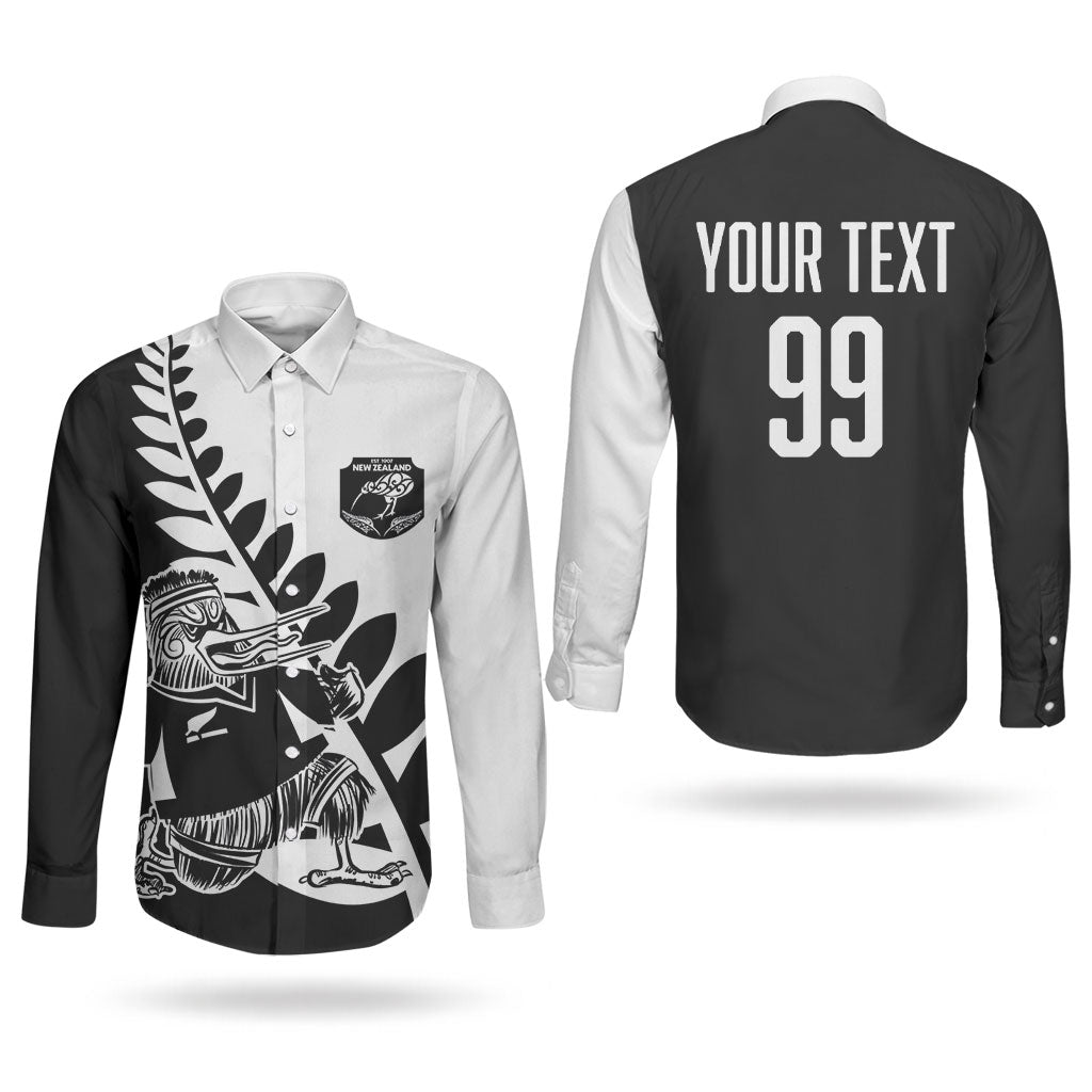 Custom Aotearoa Rugby League Couples Matching Mermaid Dress and Long Sleeve Button Shirt Kiwi Haka and Fern - Sporty Style