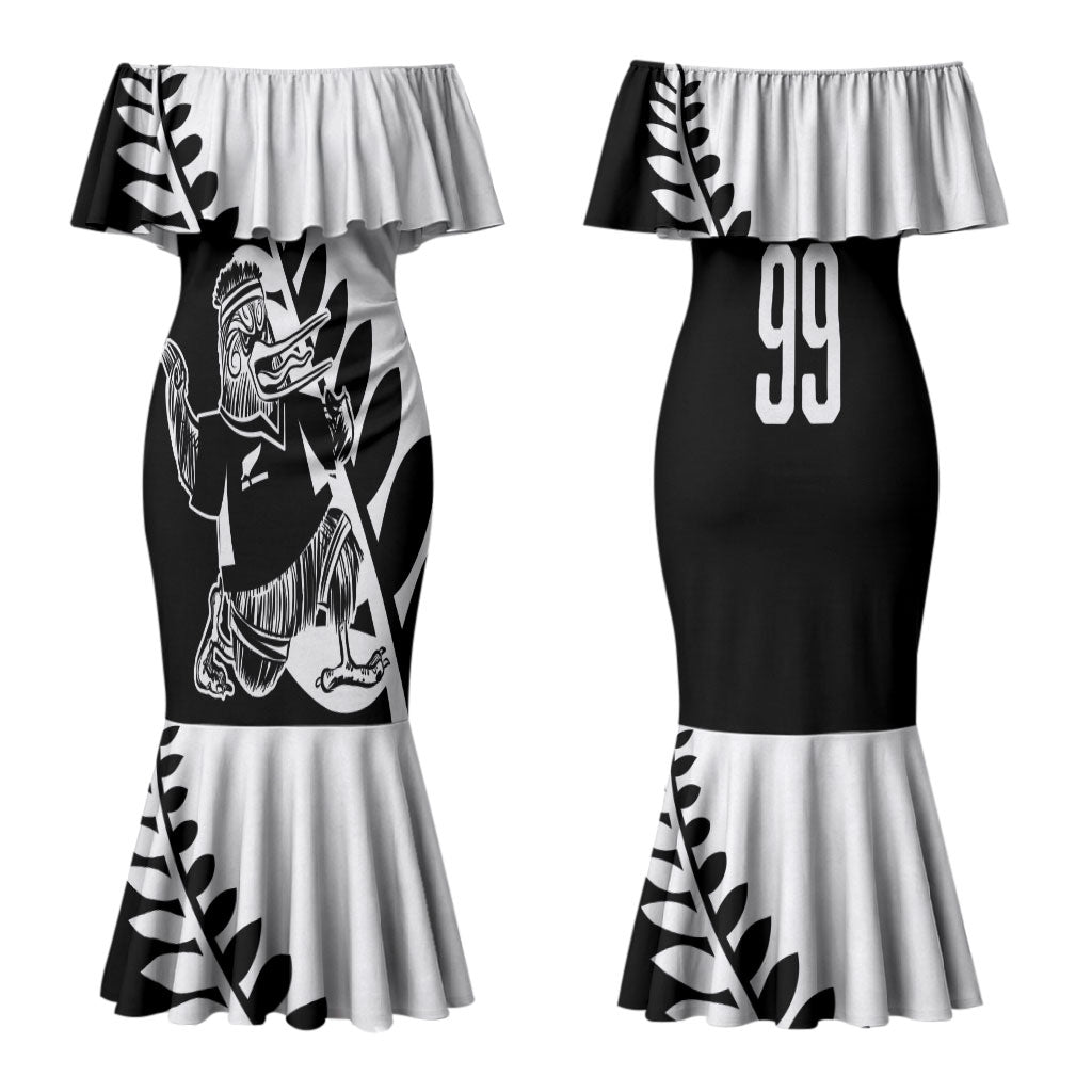 Custom Aotearoa Rugby League Couples Matching Mermaid Dress and Long Sleeve Button Shirt Kiwi Haka and Fern - Sporty Style