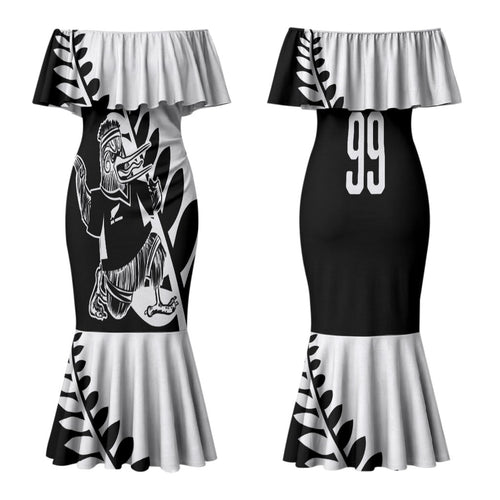 Custom Aotearoa Rugby League Couples Matching Mermaid Dress and Long Sleeve Button Shirt Kiwi Haka and Fern - Sporty Style